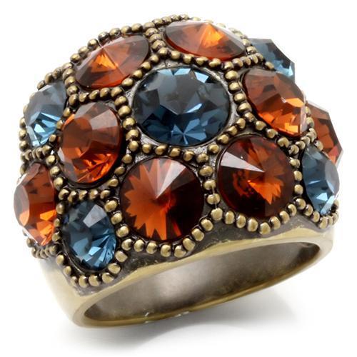 JCE234 Antique Copper Brass Ring with Top Grade Crystal  in Multi Color