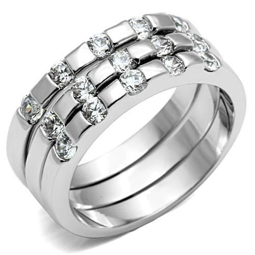 JCE038 Rhodium Brass Ring with AAA Grade CZ  in Clear