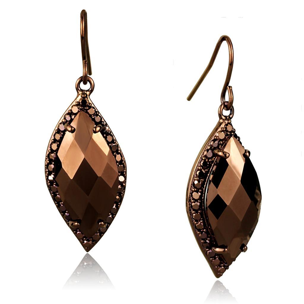JCE1112 IP Coffee light Brass Earrings with AAA Grade CZ  in Light Coffee