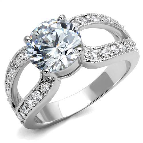 JCE1348 Rhodium Brass Ring with AAA Grade CZ  in Clear