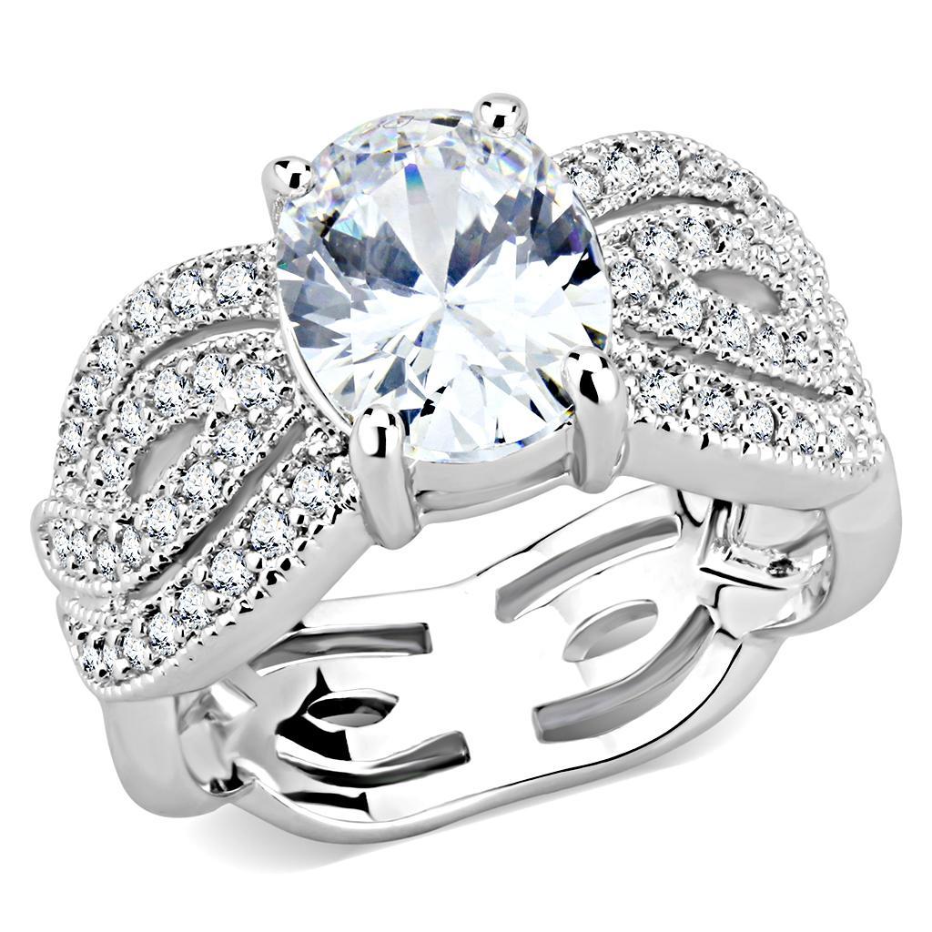JCE1517 Rhodium Brass Ring with AAA Grade CZ  in Clear