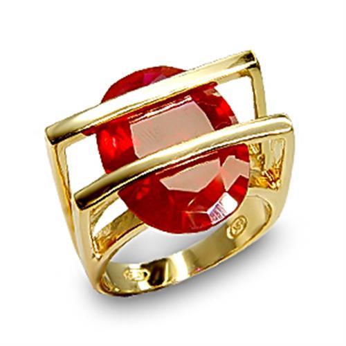 JCE001 Gold 925 Sterling Silver Ring with Synthetic Garnet in Ruby