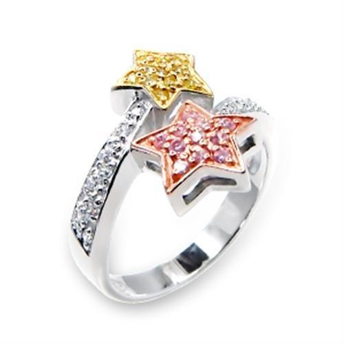 JCE215 Tricolor 925 Sterling Silver Ring with AAA Grade CZ  in Clear