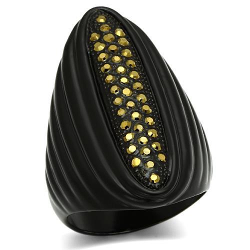 JCE2499 TIN Cobalt Black Brass Ring with Top Grade Crystal  in Light Smoked