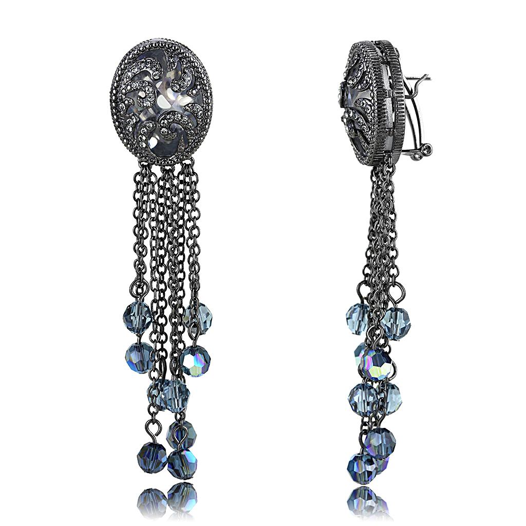 JCE4199 TIN Cobalt Black Brass Earrings with AAA Grade CZ  in Clear