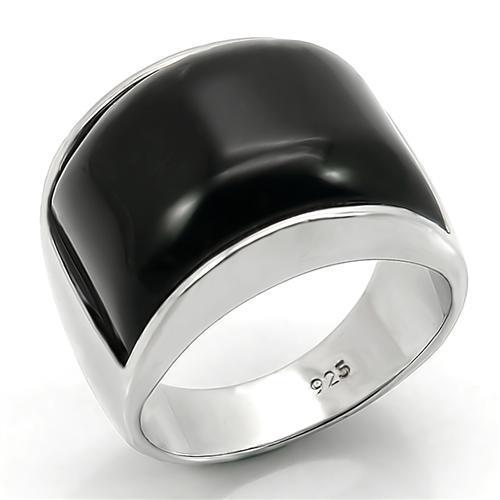 JCES105 Rhodium 925 Sterling Silver Ring with Synthetic Synthetic Glass in Jet