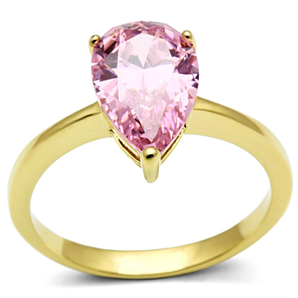 JCE1508 IP Gold(Ion Plating) Stainless Steel Ring with AAA Grade CZ  in Rose