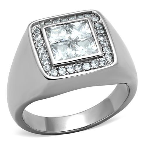 JCE1608 High polished (no plating) Stainless Steel Ring with AAA Grade CZ  in Clear
