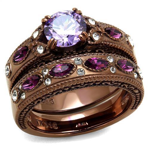 JCE2746 IP Coffee light Stainless Steel Ring with AAA Grade CZ  in Amethyst