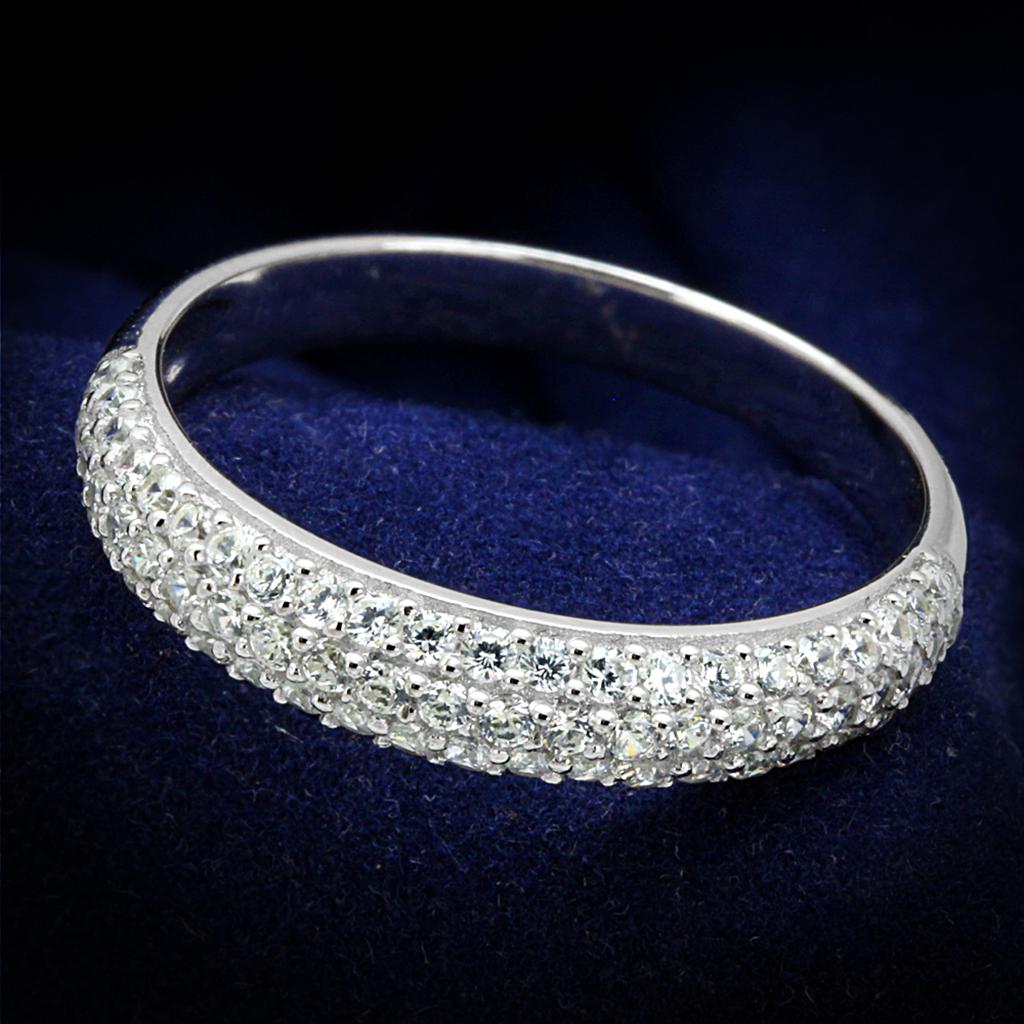 JCE535 Rhodium 925 Sterling Silver Ring with AAA Grade CZ  in Clear